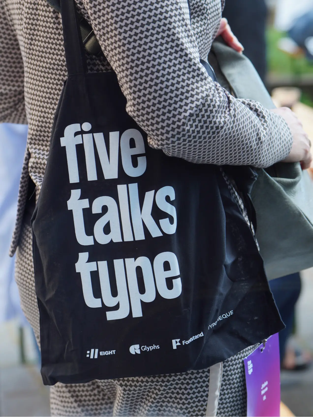 Someone wearing five talks merchandise